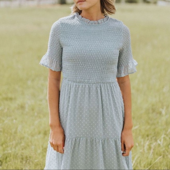 Adeline Swiss Dot Midi in Light Blue - Medium - Picture 2 of 5